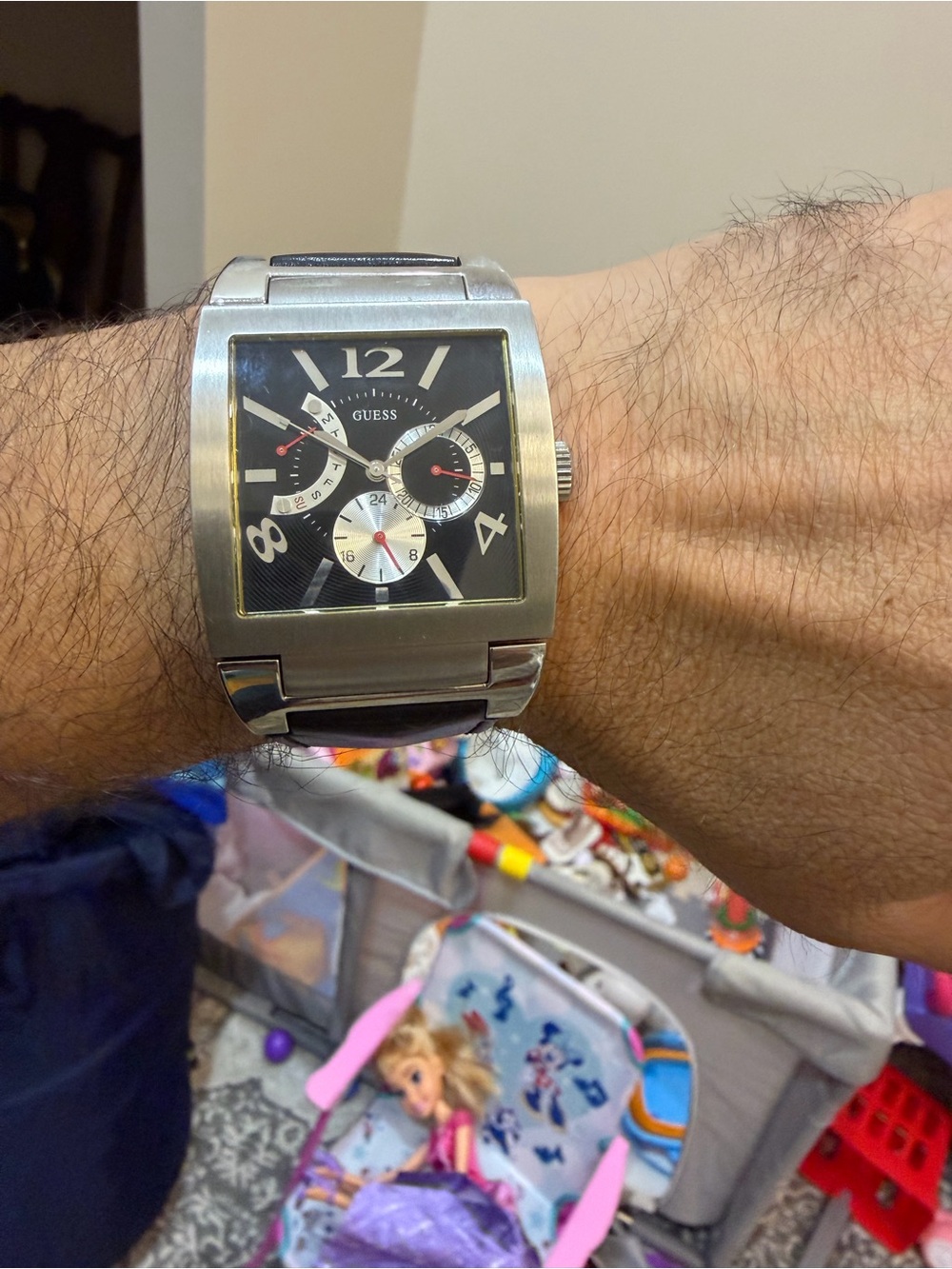 Guess Power Broker Men's Square Multifunction Watch Black Dial Japan Movt Rare